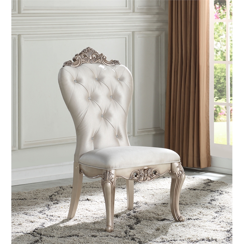 ACME Gorsedd Upholstered Tufted Side Chair in Cream and Golden Ivory Set of 2