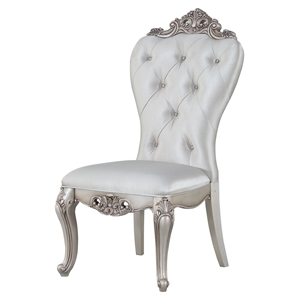 acme gorsedd upholstered tufted side chair in cream and antique white (set of 2)