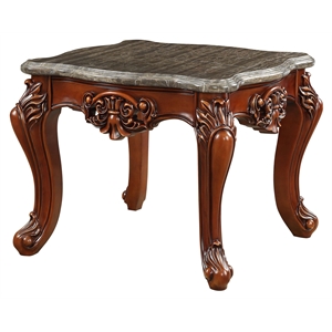 ACME Eustoma Marble Top End Table with Queen Anne Legs in Walnut