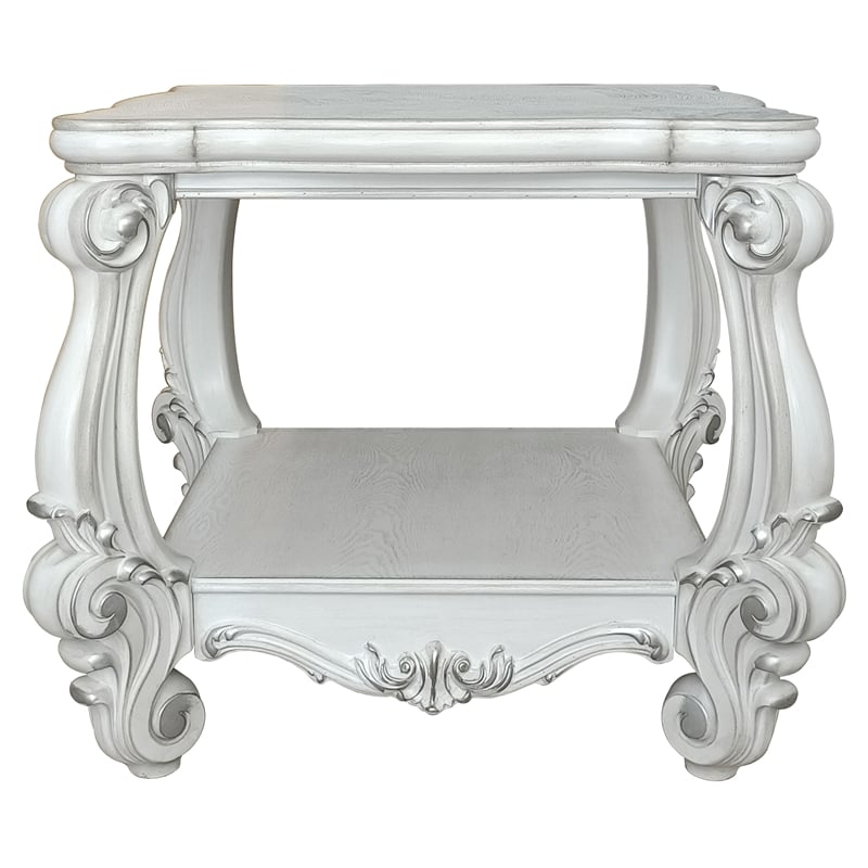 ACME Versailles Square Wood End Table with Bottom Shelf in Bone White