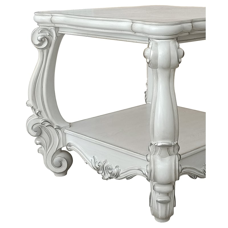 ACME Versailles Square Wood End Table with Bottom Shelf in Bone White