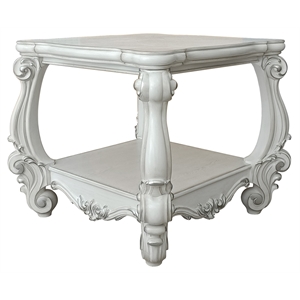 acme versailles square wood end table with bottom shelf in bone white