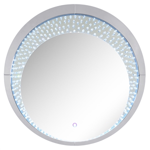acme nysa round wall decor with led light in mirrored and faux crystals