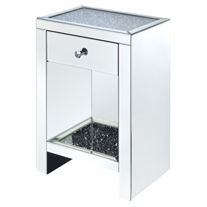 acme noralie 1-drawer accent table in mirrored and faux diamonds