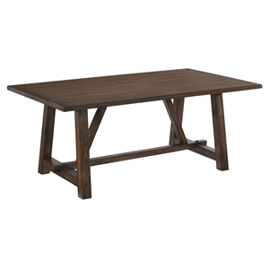 acme kaelyn rectangular wooden trestle base dining table dark oak