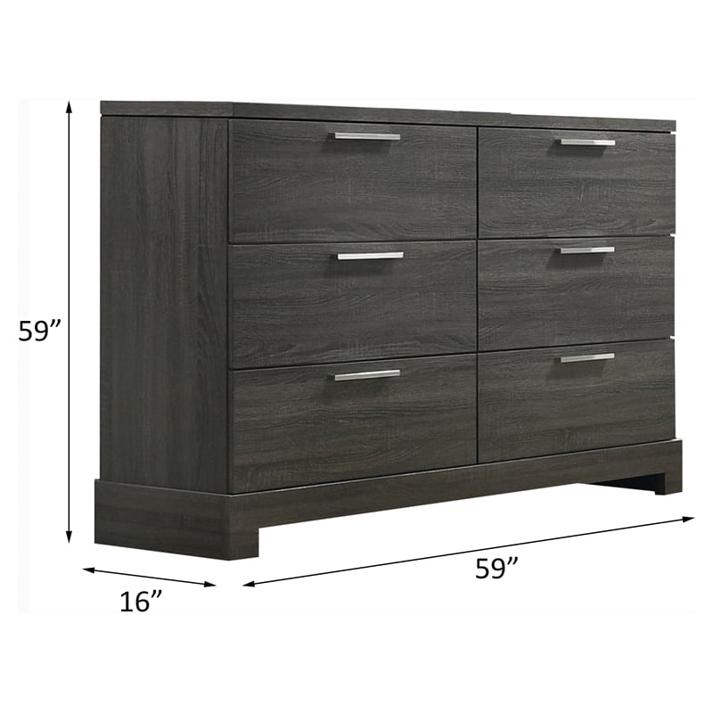 ACME Lantha Rectangular Wood Dresser with 6 Drawers in Gray Oak