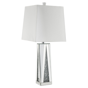 acme noralie faux diamonds inlay table lamp in white fabric and mirrored
