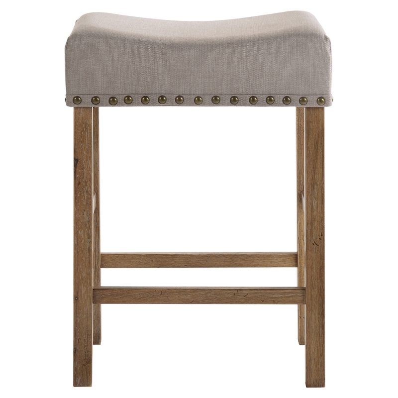 ACME Martha II Counter Height Stool in Tan Linen and Weathered Oak (Set of 2)