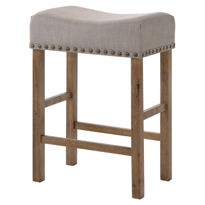 ACME Martha II Counter Height Stool in Tan Linen and Weathered Oak (Set of 2)