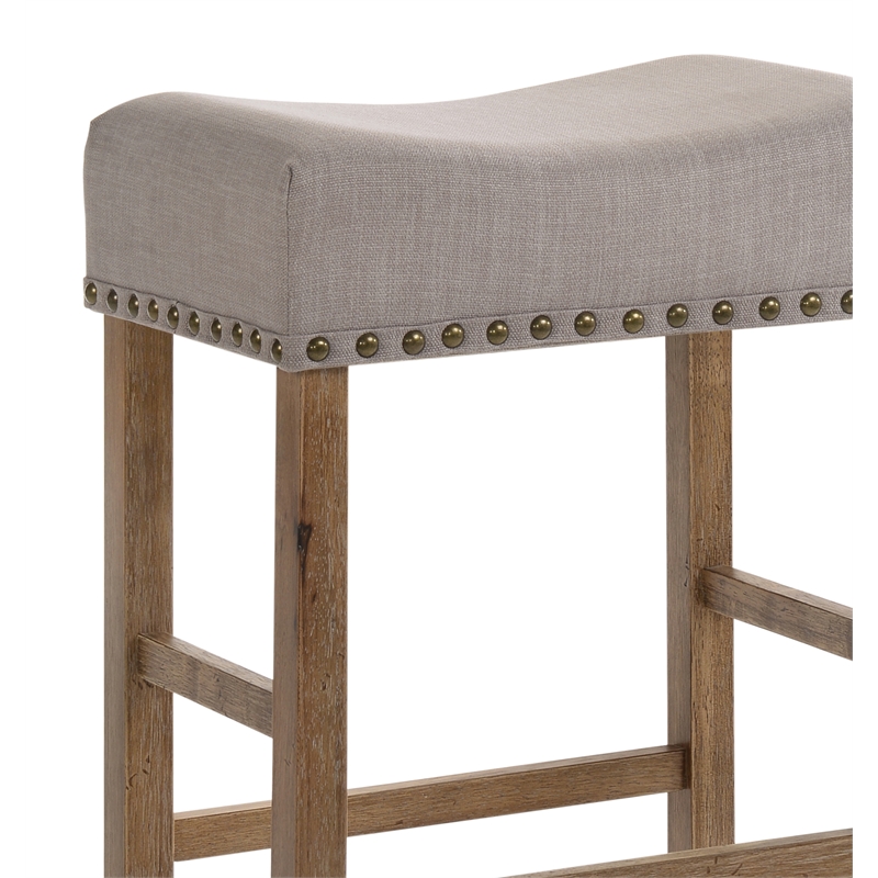 ACME Martha II Counter Height Stool in Tan Linen and Weathered Oak (Set of 2)