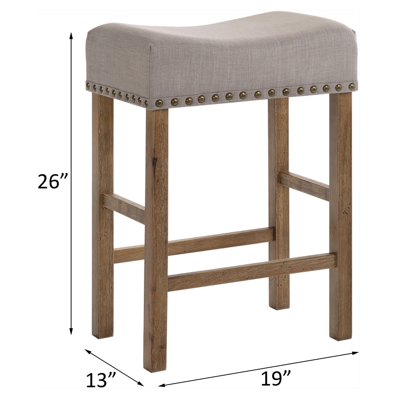 ACME Martha II Counter Height Stool in Tan Linen and Weathered Oak (Set of 2)