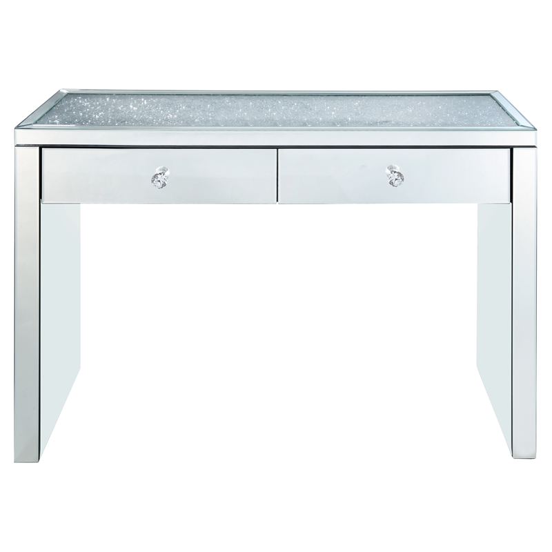 ACME Noralie 2-Drawer 2-Door Console Table in Mirrored and Faux Diamonds