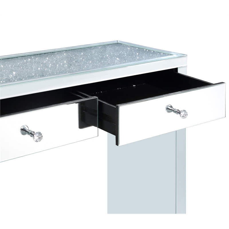 ACME Noralie 2-Drawer 2-Door Console Table in Mirrored and Faux Diamonds