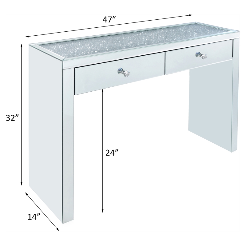 ACME Noralie 2-Drawer 2-Door Console Table in Mirrored and Faux Diamonds