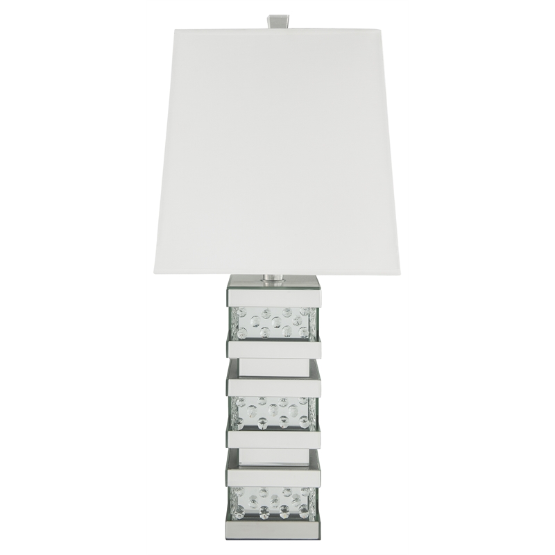 ACME Nysa Square Table Lamp in White Fabric and Mirrored