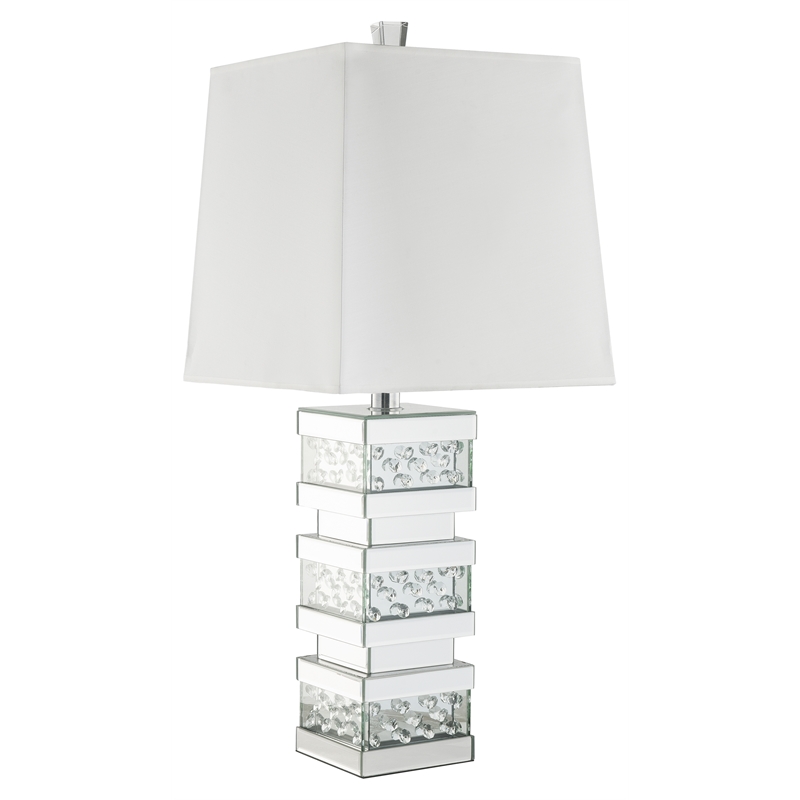 ACME Nysa Square Table Lamp in White Fabric and Mirrored