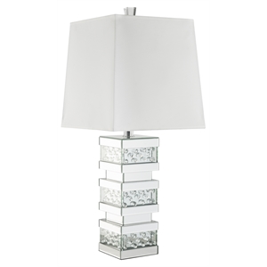 acme nysa square table lamp in white fabric and mirrored