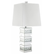 ACME Nysa Square Table Lamp in White Fabric and Mirrored