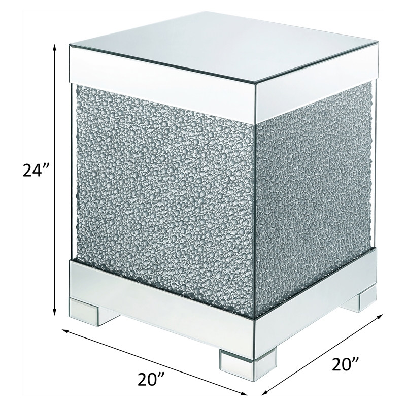 ACME Mallika Square End Table in Mirrored and Faux Crystals