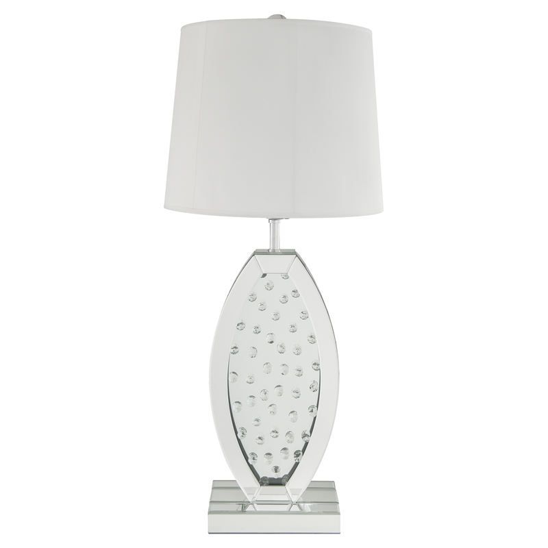 ACME Nysa Drum Shape Table Lamp in White Fabric and Mirrored