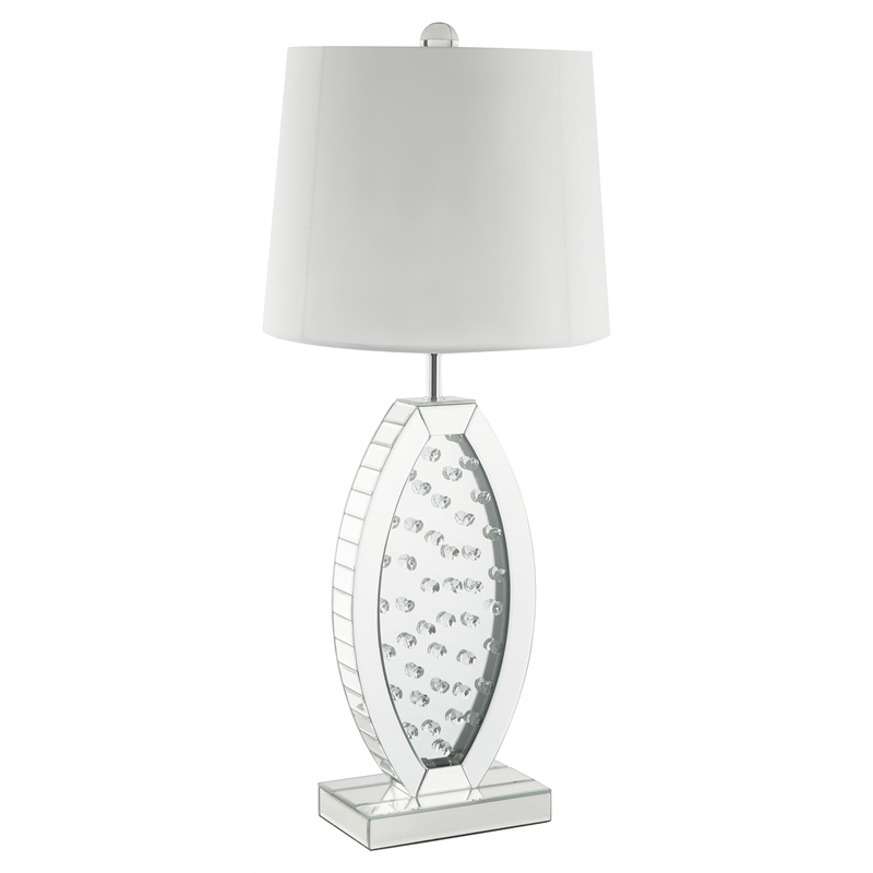 ACME Nysa Drum Shape Table Lamp in White Fabric and Mirrored
