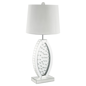 acme nysa drum shape table lamp in white fabric and mirrored