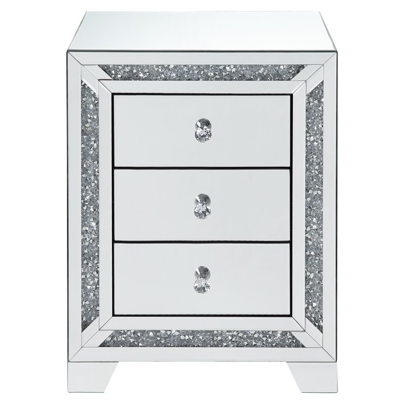ACME Noralie 3-Drawer Accent Table in Mirrored and Faux Diamonds