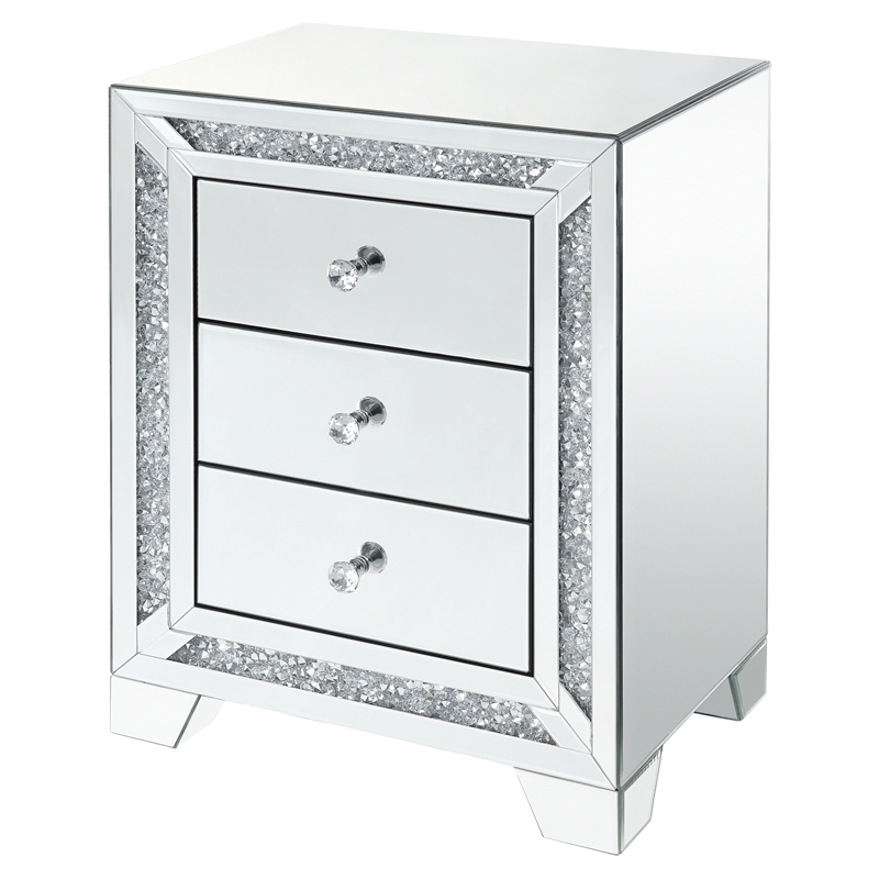 ACME Noralie 3-Drawer Accent Table in Mirrored and Faux Diamonds