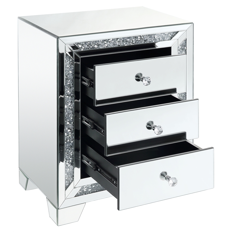ACME Noralie 3-Drawer Accent Table in Mirrored and Faux Diamonds