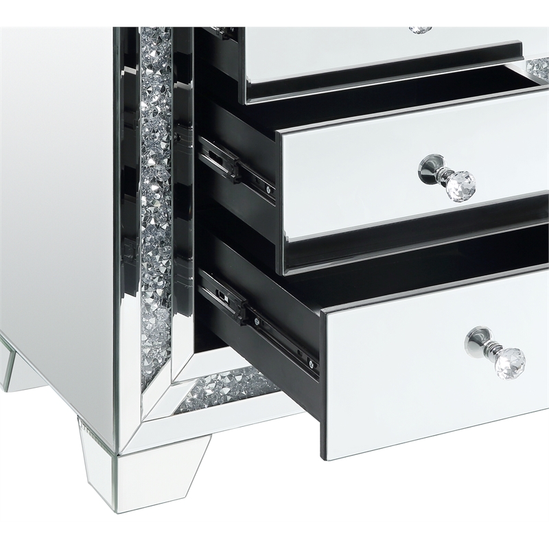 ACME Noralie 3-Drawer Accent Table in Mirrored and Faux Diamonds