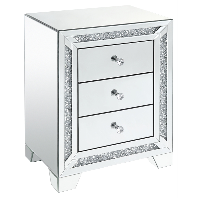 ACME Noralie 3-Drawer Accent Table in Mirrored and Faux Diamonds