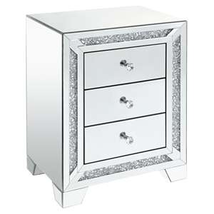 acme noralie 3-drawer accent table in mirrored and faux diamonds