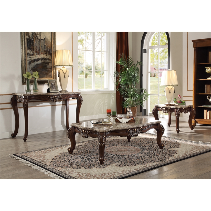 ACME Mehadi Rectangular Wooden Console Table with Queen Anne Legs in Walnut