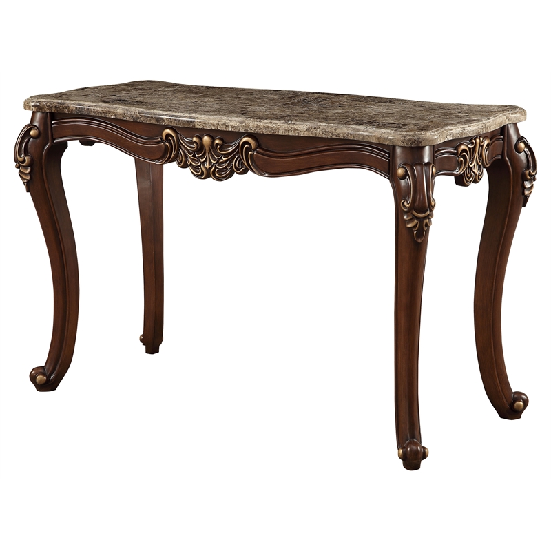 ACME Mehadi Rectangular Wooden Console Table with Queen Anne Legs in Walnut