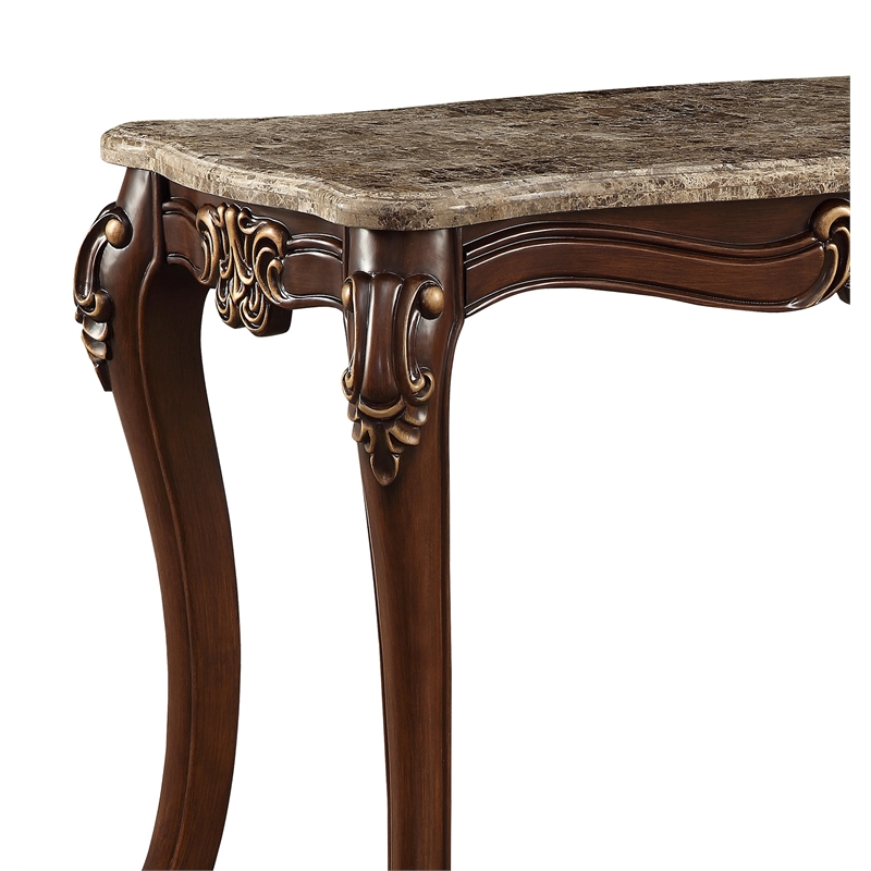 ACME Mehadi Rectangular Wooden Console Table with Queen Anne Legs in Walnut
