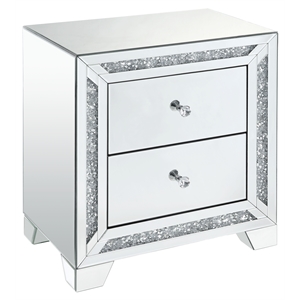 acme noralie 2-drawer accent table in mirrored and faux diamonds