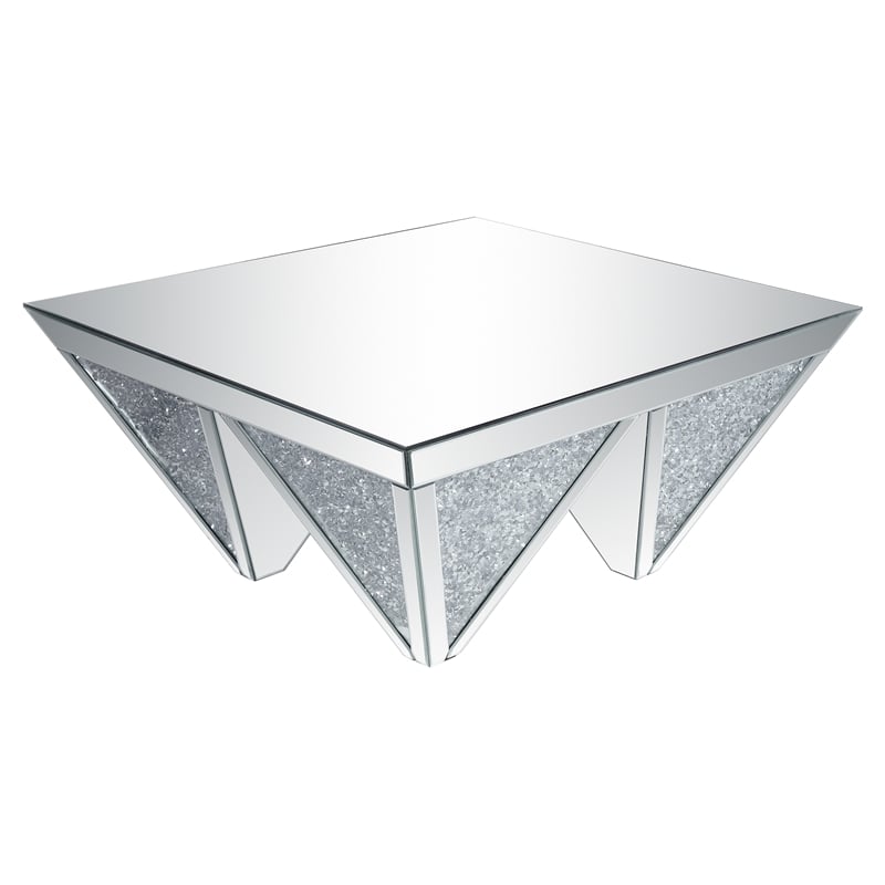 ACME Noralie Square Coffee Table in Mirrored and Faux Diamonds