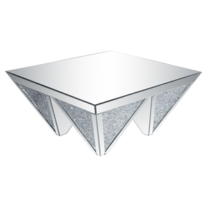 acme noralie square coffee table in mirrored and faux diamonds