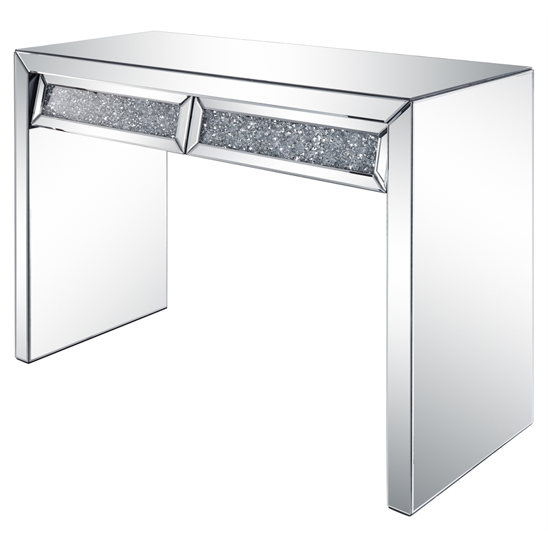 ACME Noralie Faux Diamonds Inlay Console Table with Drawer in Mirrored