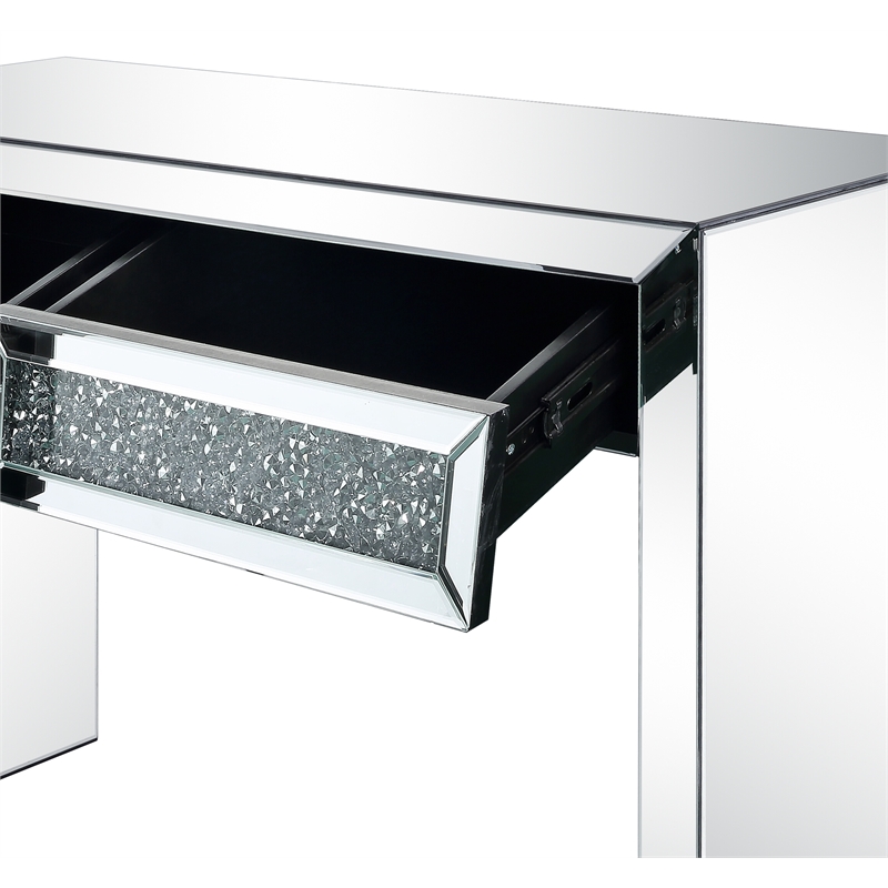 ACME Noralie Faux Diamonds Inlay Console Table with Drawer in Mirrored