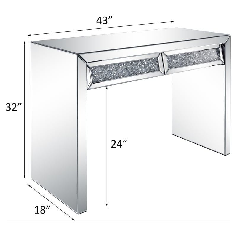 ACME Noralie Faux Diamonds Inlay Console Table with Drawer in Mirrored