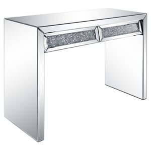 acme noralie faux diamonds inlay console table with drawer in mirrored