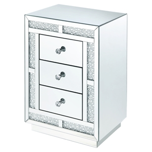 acme mallika faux crystals trim accent table in mirrored