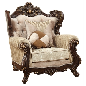acme shalisa upholstery wingback chair with queen anne leg in walnut