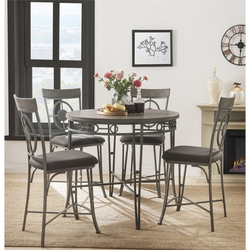 ACME Landis Metal V-Leg Counter Height Chair in Gunmetal Set of 2