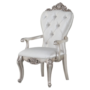 acme gorsedd upholstered tufted arm chair in cream and antique white (set of 2)
