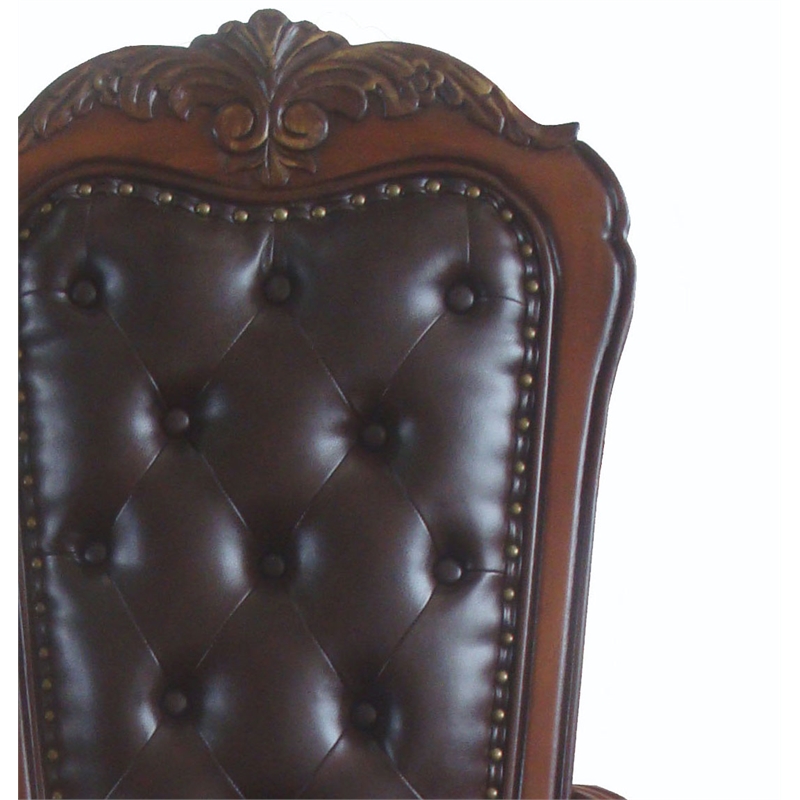 ACME Dresden Faux Leather Office Chair with High Back in Brown and Cherry Oak