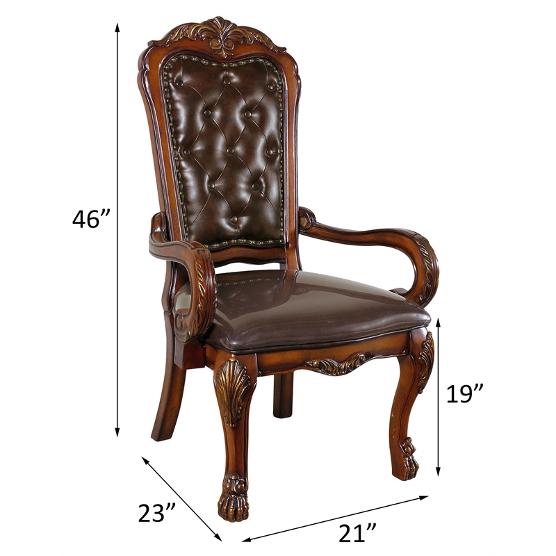 ACME Dresden Faux Leather Office Chair with High Back in Brown and Cherry Oak
