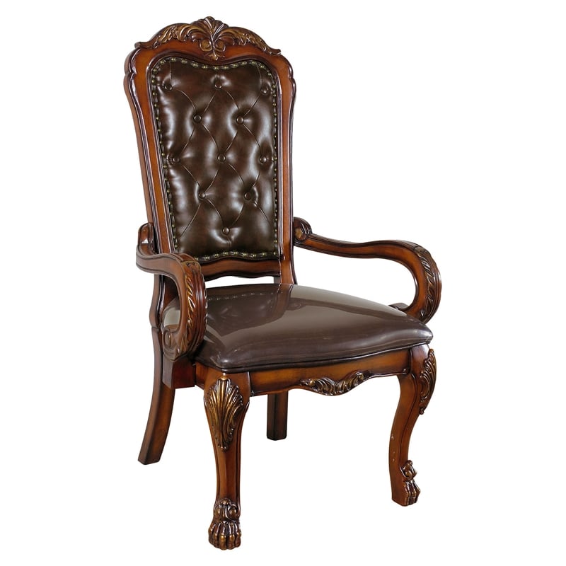 ACME Dresden Faux Leather Office Chair with High Back in Brown and Cherry Oak