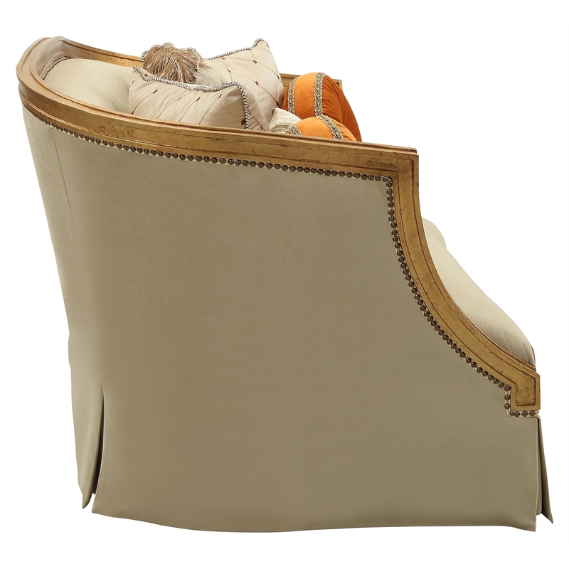 ACME Daesha Barrel Tight Back Loveseat Tan Flannel and Antique Gold